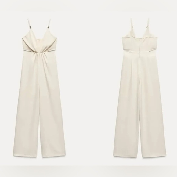 Zara Jumpsuit wide leg with cut out details size med in a ivory cream color - Picture 2 of 12